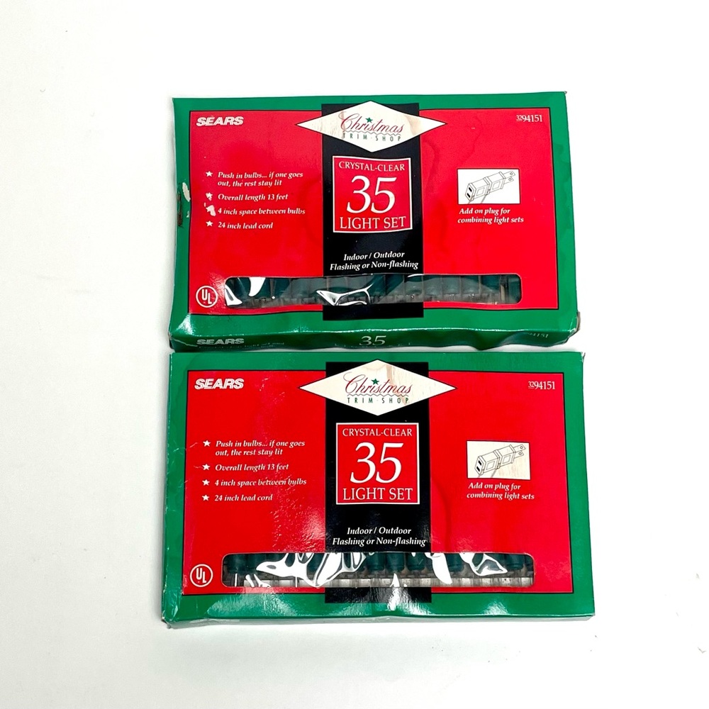 2 Boxes of New Vintage Sears Crystal-Clear 35 Light Set - 13ft Never used